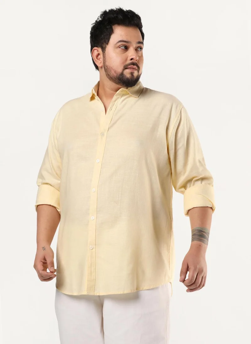 أوربانو فاشن Urbano Plus Men's Tender Yellow Linen Blend Full Sleeve Relaxed Fit Casual Solid Shirt